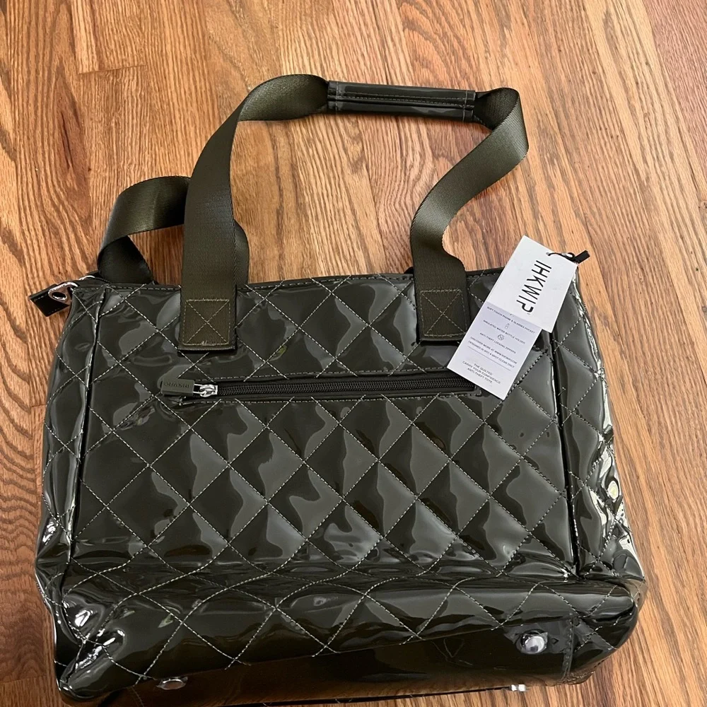 IHKWIP NWT quilt pattern military olive green anti theft tote - Picture 2 of 6